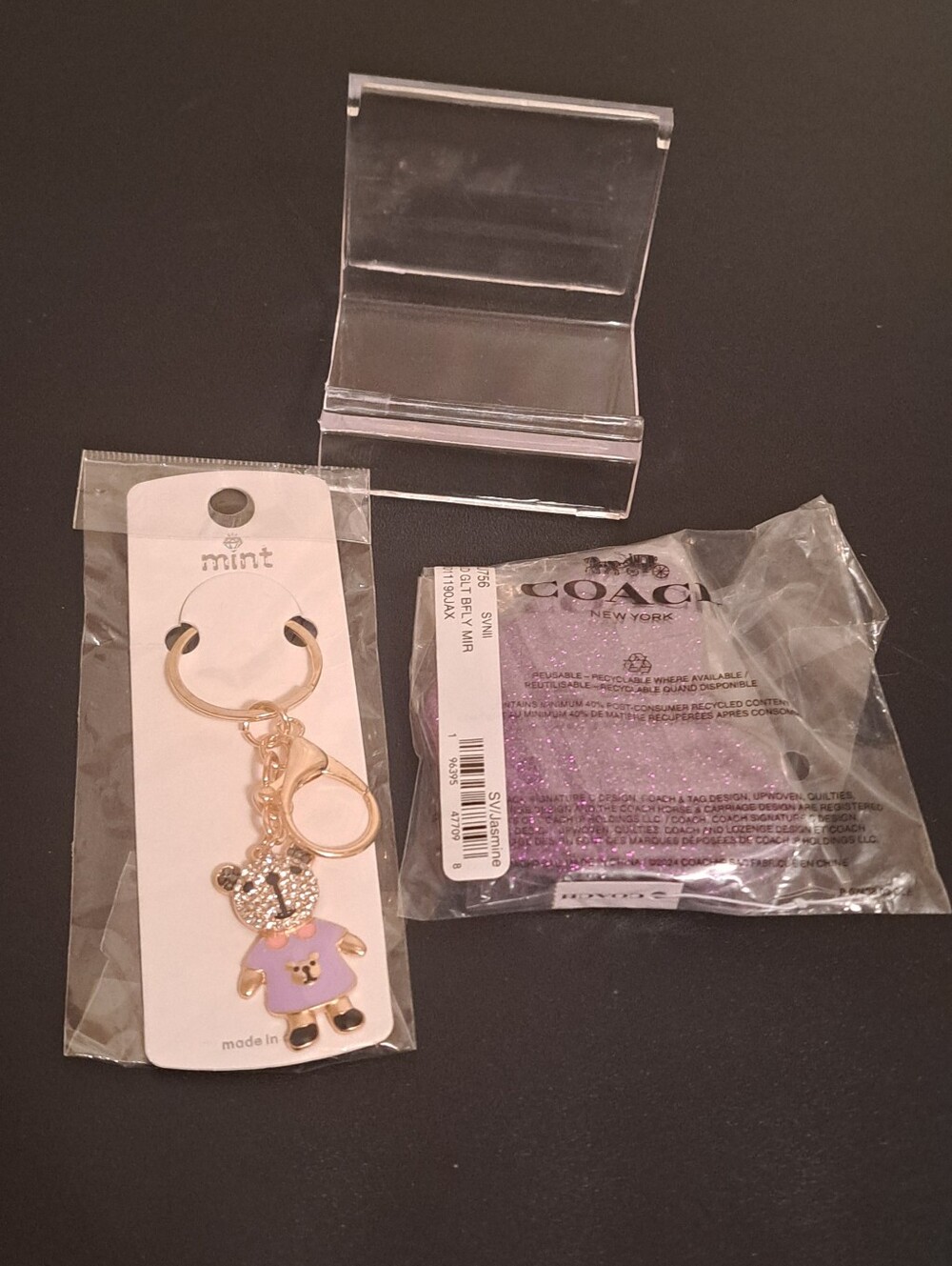 Coach mirror with dust bag and cute Mint bear charm NWT, dust bag NWOT